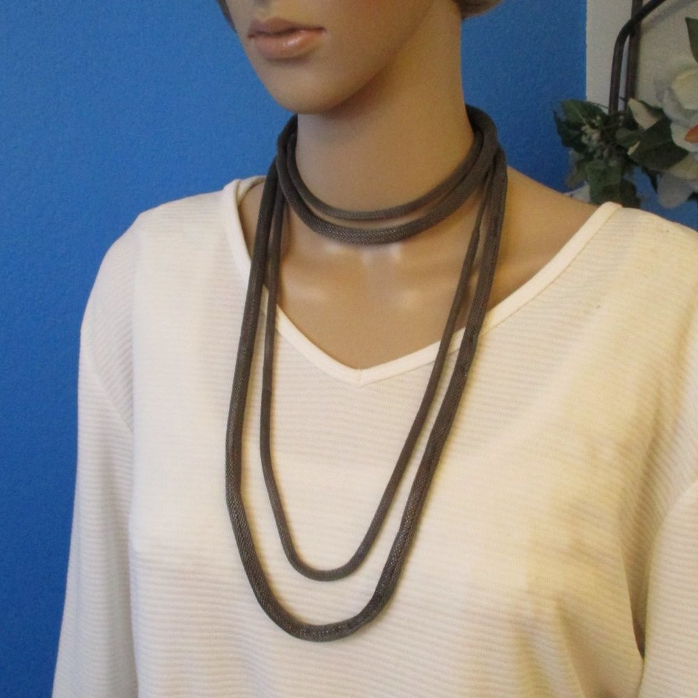 CHICO'S 47" Bronze Tone Convertible Necklace - DESIGNER  2 Strand Long Necklace